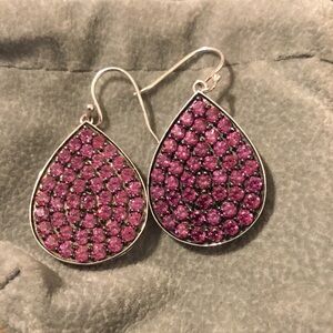 Vintage 925 Natural Rhodolite Garnet Gemstones Dangle Earrings
